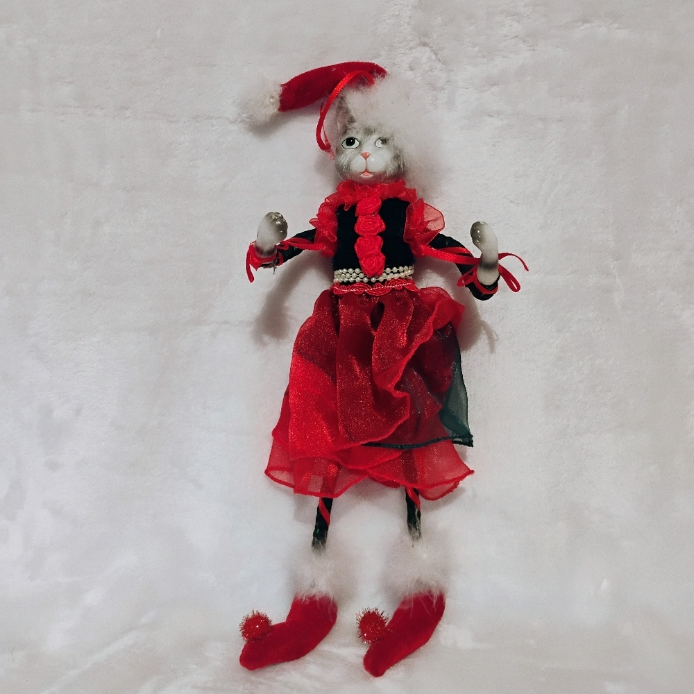 Vintage Dillards Cat Christmas Holiday Ornament Decor 12" Porcelain Head Unique
